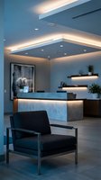 Modern luxury office reception area with LED ceiling lighting and contemporary furniture for corporate interior design projects.