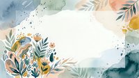 Watercolor botanical frame with golden flowers, blue foliage, and splatter accents on white background. Isolated design element suitable for invitations, greeting cards, and social media graphics.