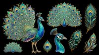 Peacock with fanned tail feathers isolated on transparent background, ready for t-shirt design, clipart, stickers, sublimation and print-on-demand products.