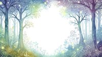 Enchanted forest frame with ornate trees and swirling branches creating magical border for fairy tale designs and fantasy storytelling projects.