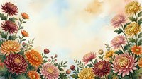 Autumn chrysanthemum flowers border frame with colorful blooms in orange, yellow, pink and burgundy on watercolor background for seasonal designs.