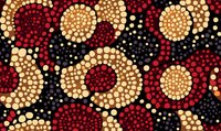 Abstract dotted floral pattern in red, beige and black colors creates seamless aboriginal art style background for fabric, wallpaper and surface design projects.