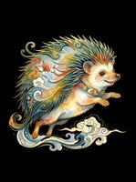 Ornate hedgehog with decorative patterned quills and flowing cloud motifs, isolated on transparent background. Ready for t-shirt design, clipart, stickers, sublimation and print-on-demand products.