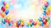 Colorful balloons frame with watercolor background for party invitations, birthday cards and celebration designs with copy space for text.