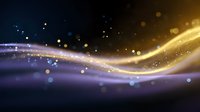 Magical glowing waves with golden sparkles and purple light effects on dark background, abstract flowing energy design for luxury backgrounds.