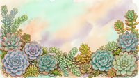 Watercolor succulent border with pastel rainbow background creates dreamy botanical frame for wedding invitations, greeting cards, and spring designs.