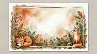 Watercolor autumn forest frame with sleeping foxes among ferns and foliage on transparent background, ready for seasonal design projects and crafts.
