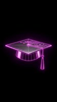 Neon glowing graduation cap with magenta pink outline on dark background, isolated design element suitable for education, learning, and academic achievement concepts.