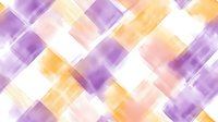 Diagonal watercolor brushstrokes in purple, orange and pink create soft geometric pattern. Abstract background with transparent overlapping shapes and gentle color transitions.