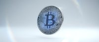 Silver bitcoin cryptocurrency coin floating in cloudy sky representing digital finance and blockchain technology investment opportunities.