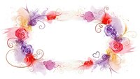 Watercolor floral frame with roses and decorative swirls on white background for wedding invitations, greeting cards and romantic design projects.