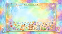Watercolor rainbow background with cute cartoon animals, fox, bear, bunny, floral border, gold frame, and blank space for text or greeting cards.