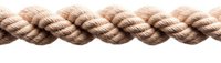 Twisted brown nautical rope in macro view isolated on white background, showing detailed texture and braided pattern for maritime and decorative designs.