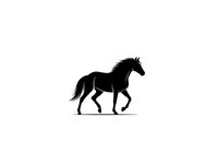 Black unicorn silhouette galloping with flowing mane and horn on white background. Isolated mythical creature for fantasy designs, logos, and decorations.
