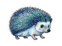 Hedgehog with blue and teal quills isolated on white background, suitable for children's books, educational materials, wildlife designs, and decorative projects.
