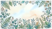 Botanical watercolor border frame with ferns, eucalyptus, and wildflowers on cream background. Isolated design element suitable for invitations, stationery, and print projects.