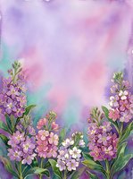 Watercolor floral border with purple, pink, and white blooms on a soft pastel background, perfect for greeting cards and invitations.