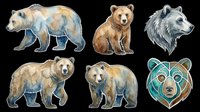 Grizzly bear, brown bear, and wolf head illustrations isolated on transparent background, ready for t-shirt design, clipart, stickers, sublimation, and print-on-demand products.