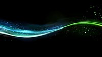 Glowing blue and green wavy lines with sparkles on black background create dynamic motion effect, suitable for abstract technology and energy designs.