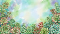 Watercolor succulent border frame with pastel green, pink, and teal tones on a soft textured background, perfect for cards and prints.