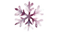 Delicate watercolor snowflake in shades of pink and purple on white background, winter seasonal art element isolated for creative design projects and holiday decorations.