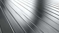 Diagonal metallic silver lines creating dynamic perspective with light reflections and shadows on brushed aluminum surface. Modern industrial background.
