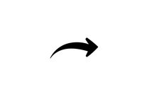 Black curved arrow pointing right isolated on white background for web design, presentations and graphic projects.