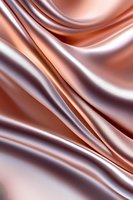 Luxurious rose gold silk fabric with smooth flowing waves and gentle folds creates elegant abstract background pattern for luxury design projects.