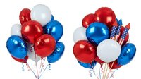 Patriotic red, white and blue metallic balloons with ribbons, isolated on white background, ready for holiday celebrations, party decorations, and festive design projects.