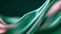 Elegant flowing curves in emerald green and rose pink create smooth silky waves against dark background, abstract luxury design pattern for creative projects.