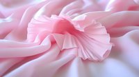 Delicate pink fabric with soft pleated ruffle detail creates gentle waves and folds against light background, showcasing elegant textile texture and design.