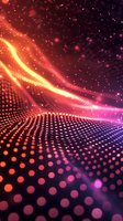Abstract digital wave of glowing orange and pink dots forming dynamic curved surface against dark background with particle effects.