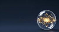 Glowing golden network lines inside transparent sphere on dark blue background, representing global connectivity, data transfer, and digital communication technology.