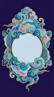 Ornate cloud frame with swirling patterns in blue and purple tones on dark background, decorative border design for artistic projects and mystical themes.