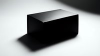 Black rectangular box with metallic top surface casting sharp shadow on white background, isolated product mockup for packaging design and branding.