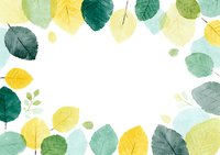 Watercolor frame of green and yellow leaves with white center space for text, creating a fresh spring or summer border.