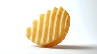 Crispy wavy potato chip with ridged texture isolated on white background, casting soft shadow. For food and snack advertising concepts.