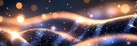 Glowing wave of digital particles with bokeh light effects on dark background creates futuristic technology landscape for modern design projects.