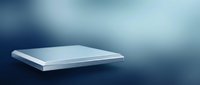White rectangular platform or podium on blue gradient background for product display and presentation purposes.