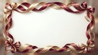 Twisted ribbon frame with burgundy and gold strands forming decorative border with bows on white background, isolated for design use.