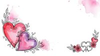 Watercolor hearts with floral elements and roses on white background for romantic designs, wedding invitations, Valentine's Day cards and love-themed projects.