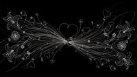 Elegant white line art infinity symbol with decorative floral elements and hearts on black background for romantic design projects and wedding invitations.