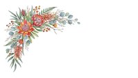Watercolor floral corner arrangement with protea flowers, eucalyptus leaves and tropical foliage on white background for wedding invitations and greeting cards.
