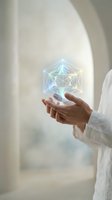 Hands holding glowing geometric hologram with connected network lines representing digital technology, innovation and futuristic data visualization concepts.