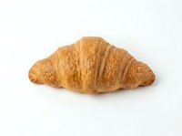 Fresh baked croissant with golden brown, flaky pastry layers isolated on white background. Suitable for bakery, food, and culinary design projects.