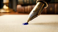 Ornate fountain pen with blue ink on cream paper, ideal for writing, calligraphy, stationery, and business correspondence projects.
