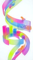 Vibrant gradient ribbons and geometric shapes flowing in dynamic motion with colorful data visualization elements for modern digital design projects.