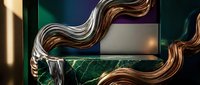 Luxurious modern interior with flowing metallic ribbons and marble textures creating elegant abstract design for contemporary home decor and architecture.