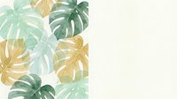 Watercolor tropical monstera leaves in green and gold tones on white background for botanical design projects and nature-themed decorations.