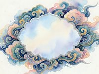 Watercolor cloud frame with decorative swirls in pastel colors, ornate border design for invitations, greeting cards, and artistic projects.